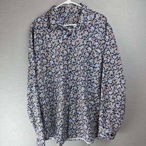Perry Ellis Men's Blue Floral Stretch Button Down Shirt Long Sleeve